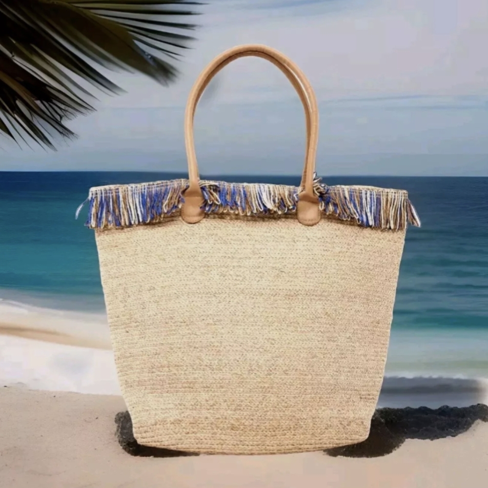 Bahia Tote Bag Raffia Large Vacay Beach Shoulder Bags Organic Purse - Picture 2 of 9